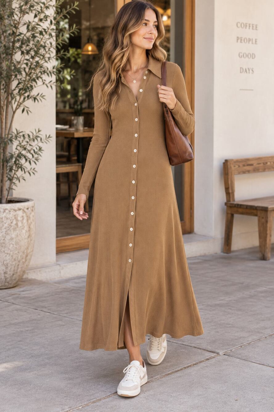 CITIZENS OF HUMANITY Ribbed Maxi Dress Womens M Brown Long Sleeve Retail $298